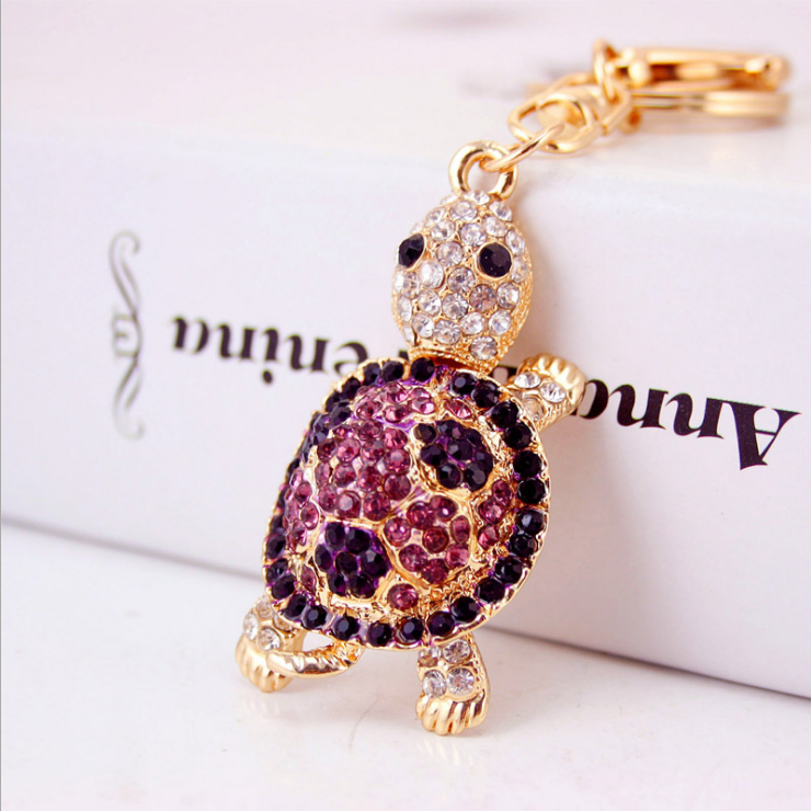 Xinxng Fashion Cute Cartoon With Diamond  Car Keychain Tortoise Animal Keychain Metal Pendant Tortoise Rhinestone Keychain