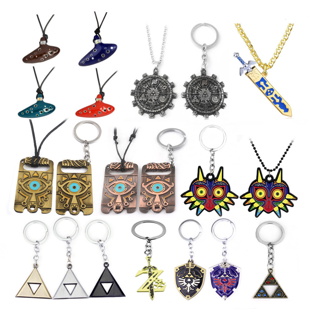 Custom Design Zelda Keychain 2022 Metal Keychains Necklace Set Zelda Sheikah Keychain Ring Souvenir Game Key Chain