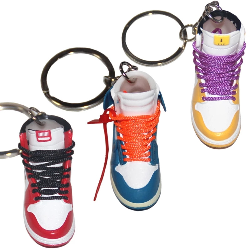 Xinxing Wholesale Fashion 3d Mini  Shoes Designs Rubber Keychain With Box And Bag Pendant  Llavero de zapatillas Keyring Sneaker