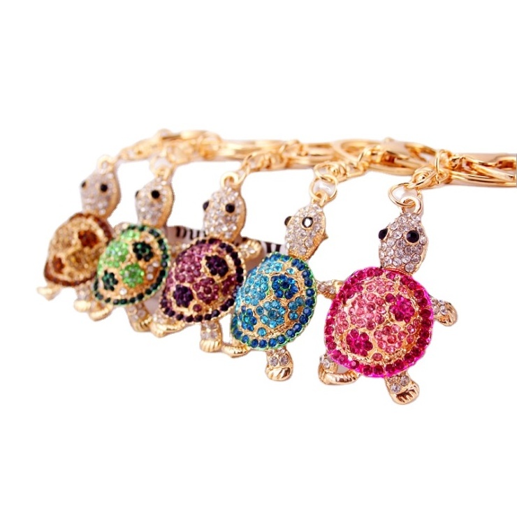 Xinxng Fashion Cute Cartoon With Diamond  Car Keychain Tortoise Animal Keychain Metal Pendant Tortoise Rhinestone Keychain