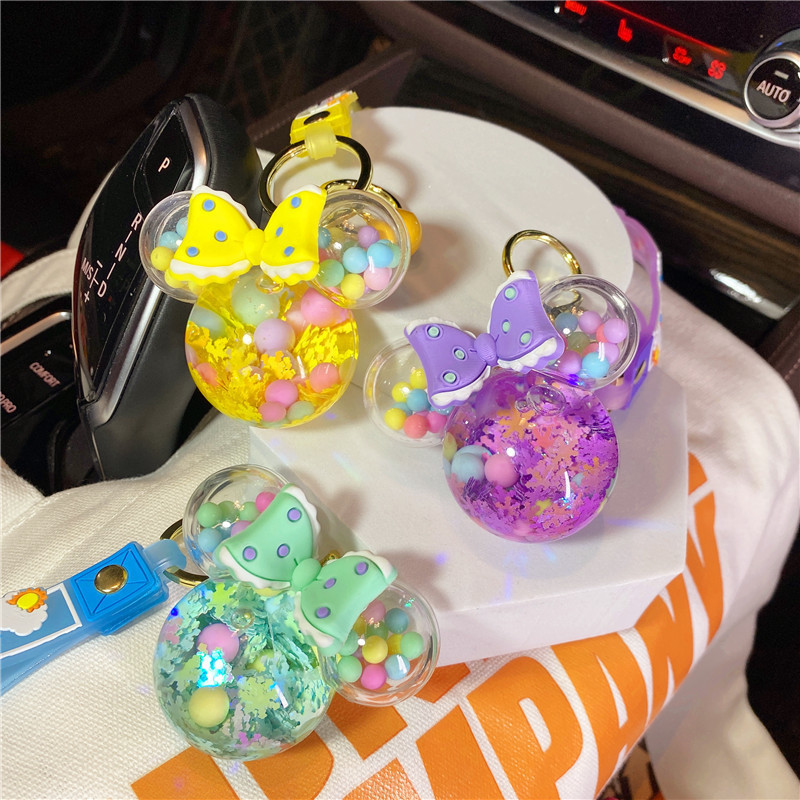 2022 Product Cute Mouse Liquid Filled llavero Oiled Pink Oil Into Milk Tea Key chain Wholesale Oil Floating Keychain