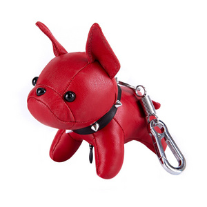 Xinxing Fashion Punk Bulldog Keychain Leather Dog Keychain Female Bag Ornament Small Accessories French Bulldog Leather Keychain