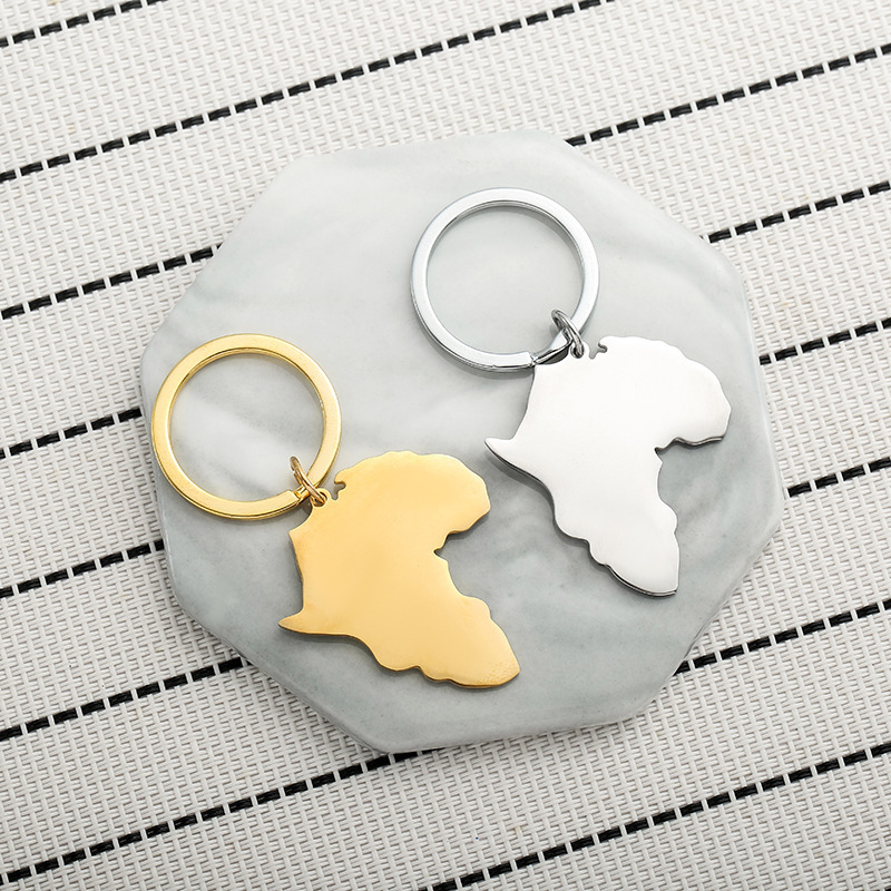 Xinxing Manufacturer Stainless Steel Africa Map Flag Charm Keychain Stainless Steel  Plated Africa Map Pendant Key Chain