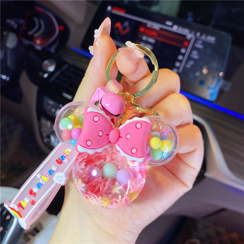 2022 Product Cute Mouse Liquid Filled llavero Oiled Pink Oil Into Milk Tea Key chain Wholesale Oil Floating Keychain