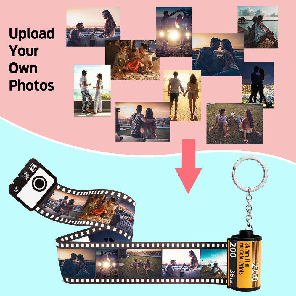 Creative Wholesale Digital Roll Personalized Metal Album Mini Retro Film Photo Mini Digital Photo Album Frame Keychain