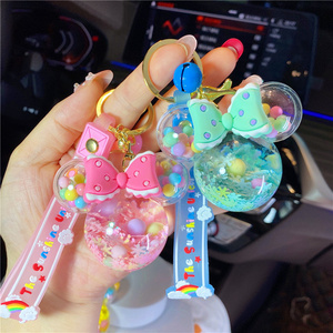 2022 Product Cute Mouse Liquid Filled llavero Oiled Pink Oil Into Milk Tea Key chain Wholesale Oil Floating Keychain