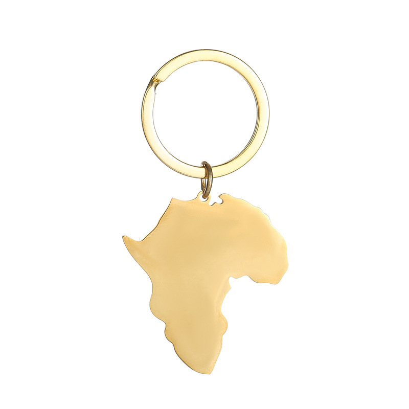 Xinxing Manufacturer Stainless Steel Africa Map Flag Charm Keychain Stainless Steel  Plated Africa Map Pendant Key Chain