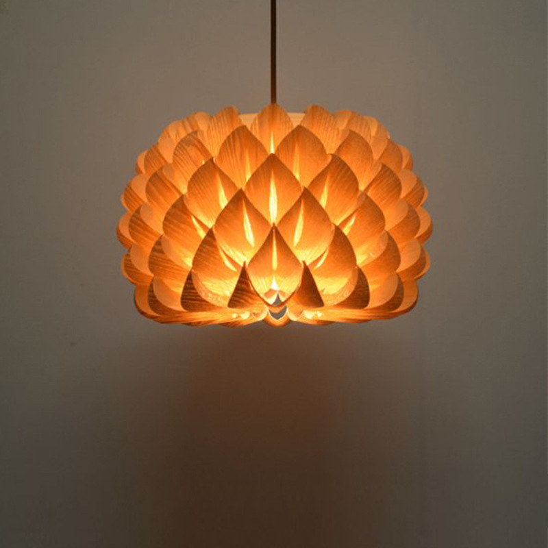 Art Lamp Southeast Asian Wood Veneer Pendant Lamp Woven Wooden Veneer Living room Woven Lighting Wood Pendant Light