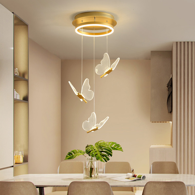 Modern nordic kitchen island dining table acrylic lamp pendant light butterfly led stairway chandeliers ceiling