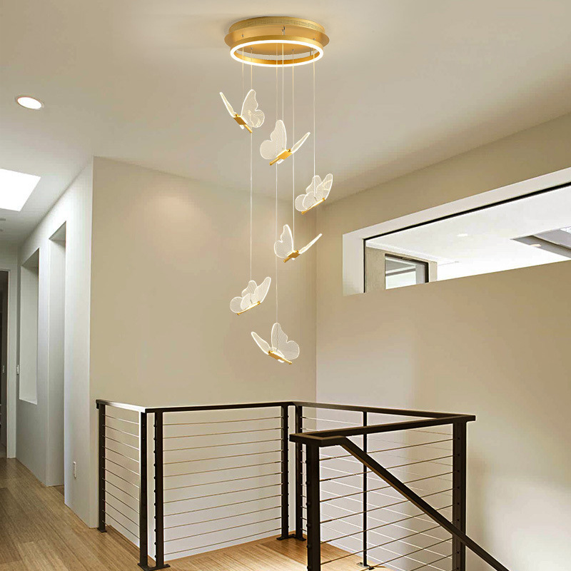 Modern nordic kitchen island dining table acrylic lamp pendant light butterfly led stairway chandeliers ceiling