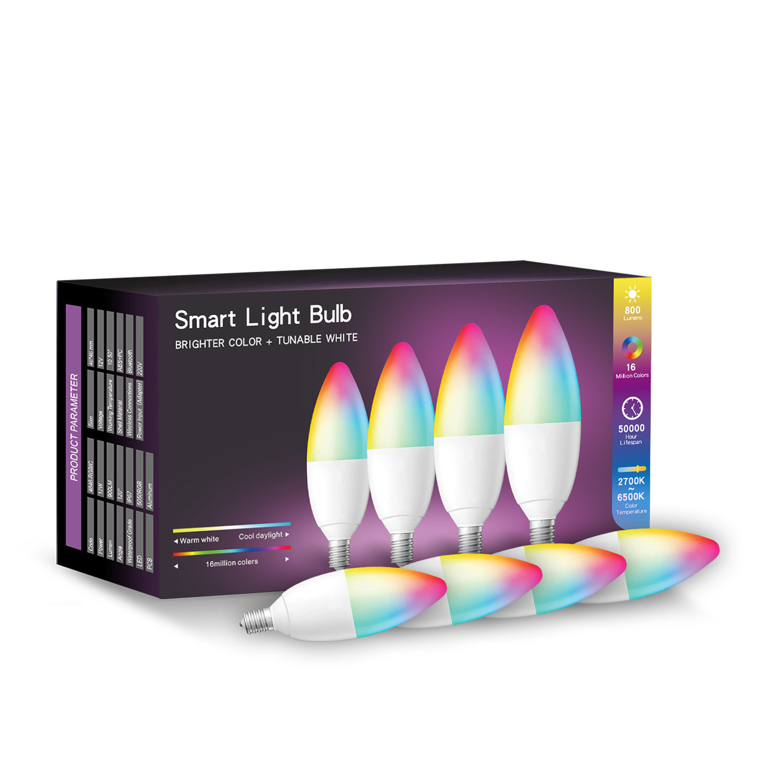 Smart Led Lamp Multicolor E27 Rgb+cct Led Candle Light White Led Candle Light Dimmable Smart Led Light Bulb