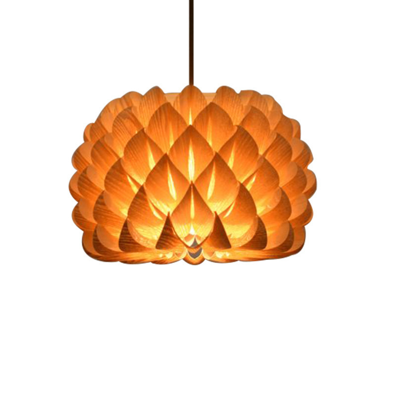 Art Lamp Southeast Asian Wood Veneer Pendant Lamp Woven Wooden Veneer Living room Woven Lighting Wood Pendant Light