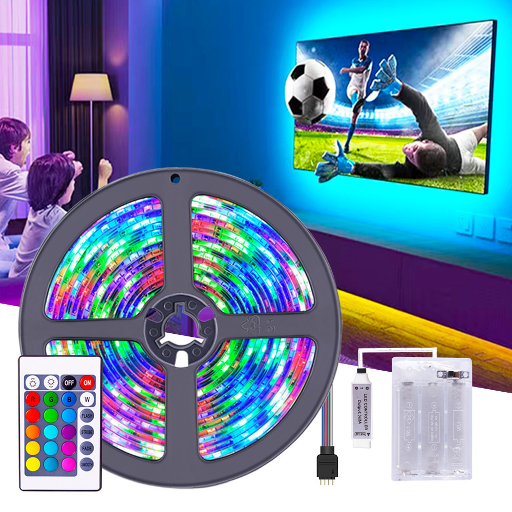 TV 3AA Battery Powered Led Strip 5050 Flexible RGB Changing Lights With 24 Keys Remote Rgb Led Strip For Car