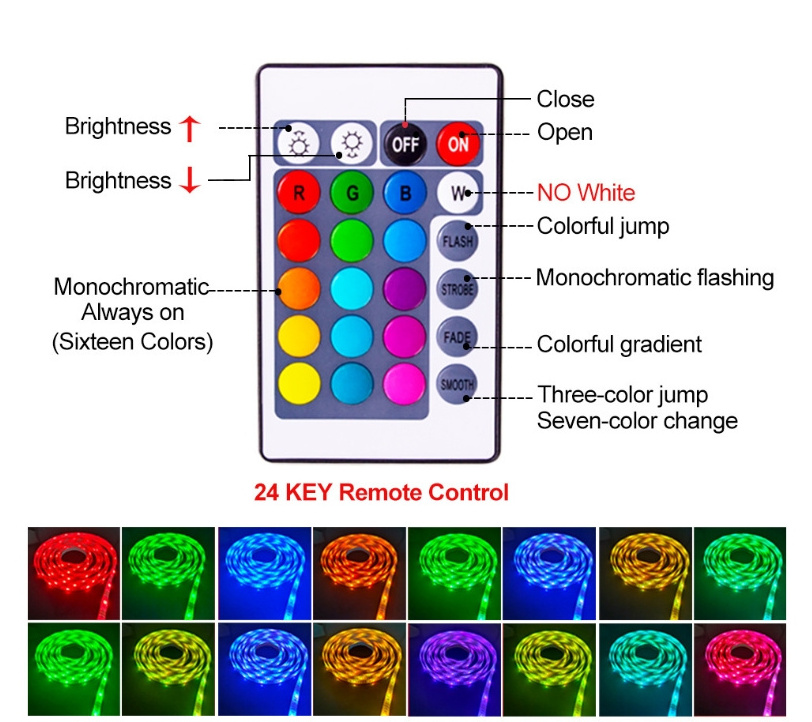 TV 3AA Battery Powered Led Strip 5050 Flexible RGB Changing Lights With 24 Keys Remote Rgb Led Strip For Car