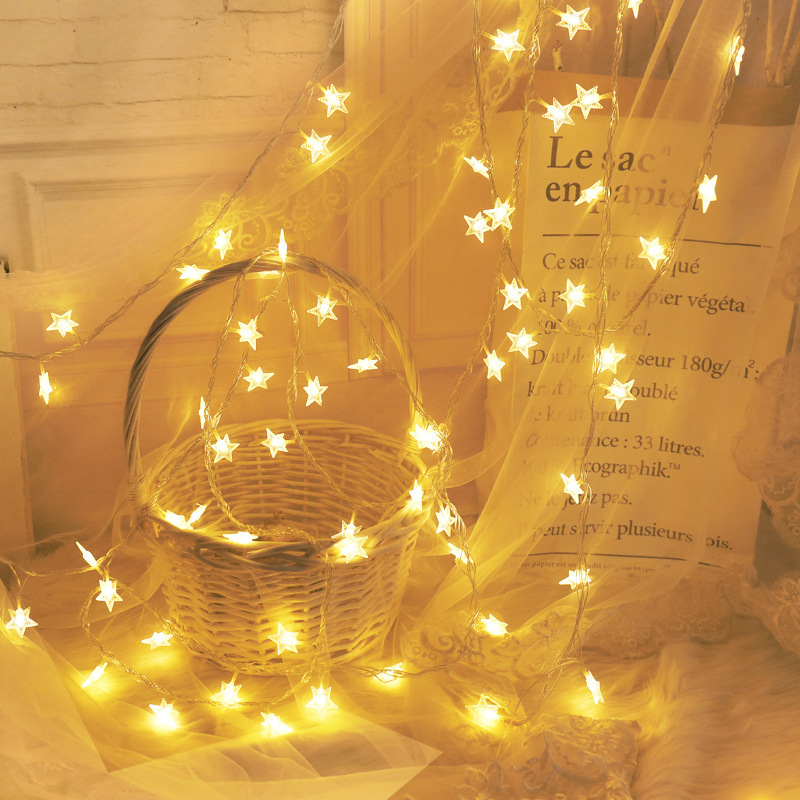 LED Lantern Star Light String Full of Stars Flashing Birthday Room Decoration Lights Christmas Neon Lantern String