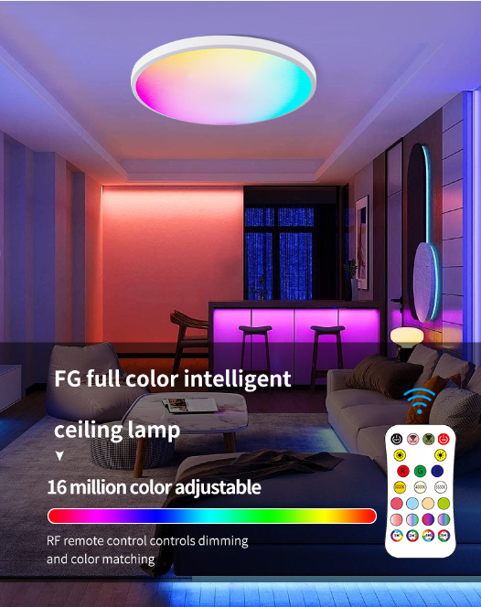 New Ceiling Light RGB Full Color Dimming And Color Adjustment Intelligent RF Remote Control Bedroom Circular LED Ceiling Light