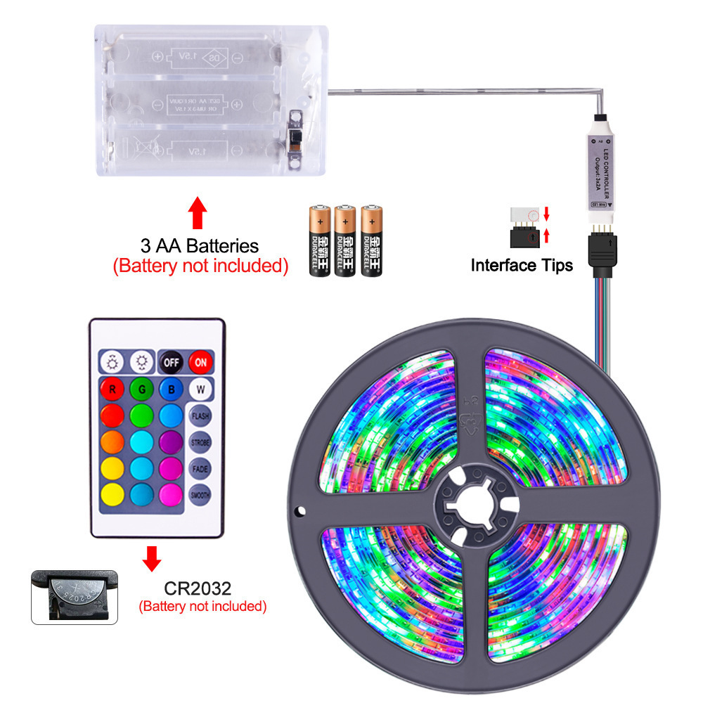 TV 3AA Battery Powered Led Strip 5050 Flexible RGB Changing Lights With 24 Keys Remote Rgb Led Strip For Car