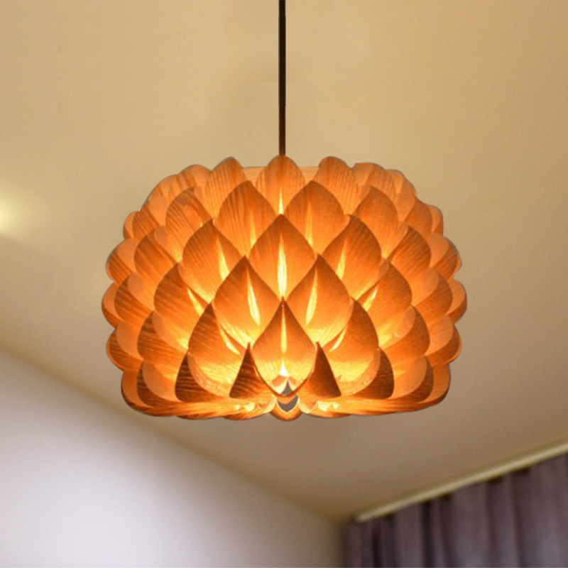 Art Lamp Southeast Asian Wood Veneer Pendant Lamp Woven Wooden Veneer Living room Woven Lighting Wood Pendant Light