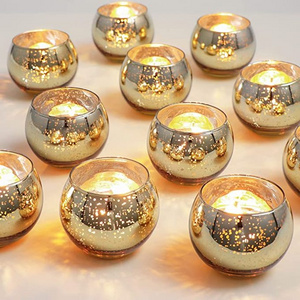 Gold Color Round Glass Candle Votive Candle Holder Golden Color Glass Bowl Candle Holders