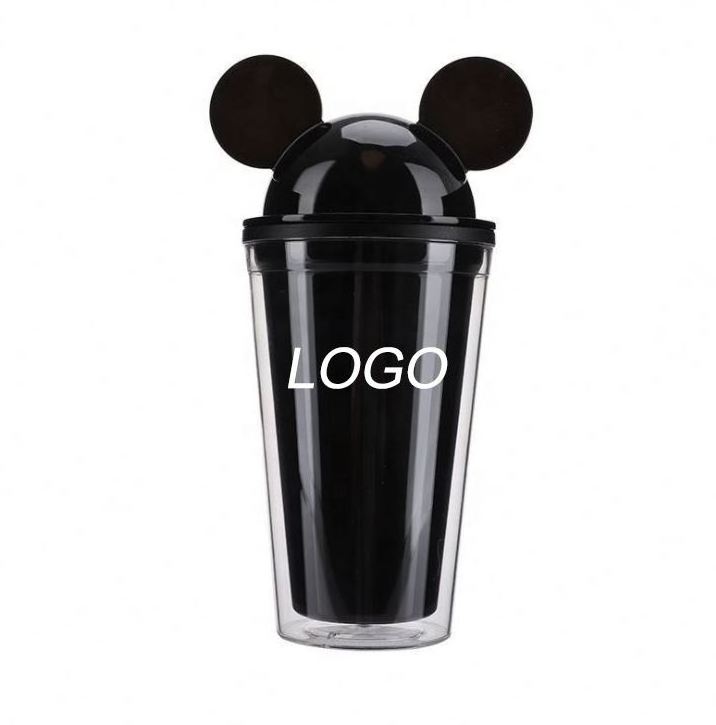 Wholesale Double Walled Acrylic Clear 16oz Mini Mickey Minnie Mouse Head Ear Tumbler Cup with Dome Lid