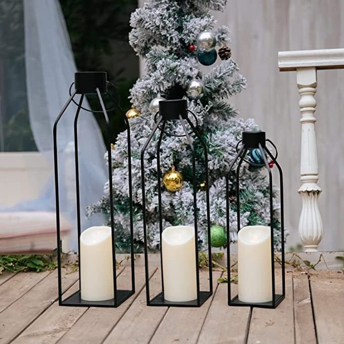 19.5''17''14.5'' Lanterns Decorative w/ Flickering LED Candles Tall Large metal candle holders lanterns and candle jars Set of 3