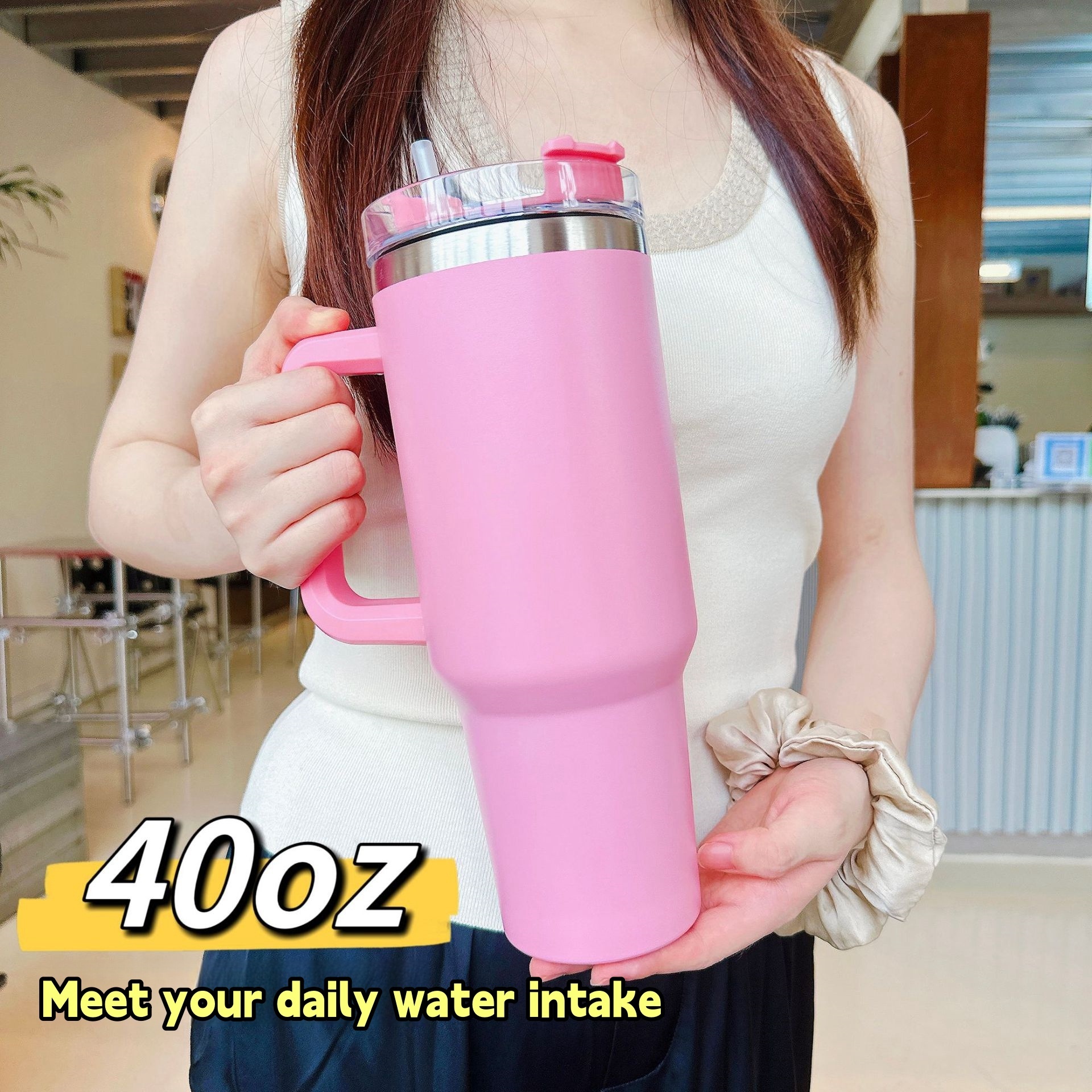 USA Warehouse 40oz Large Capacity Travel Mug Solid Color Coffee Mug Stainless Steel Thermos With Straw Bicycle Water Bottles