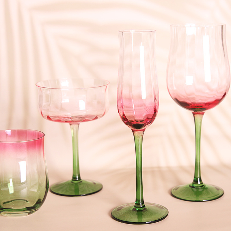 Creative Vintage Tulip Wine Glass Hand Blown Red Gradient Tight Edge Goblet Crystal Wine Glass