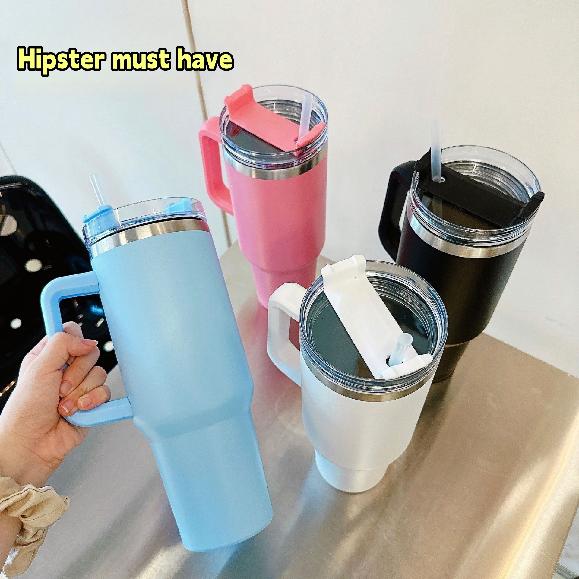 USA Warehouse 40oz Large Capacity Travel Mug Solid Color Coffee Mug Stainless Steel Thermos With Straw Bicycle Water Bottles