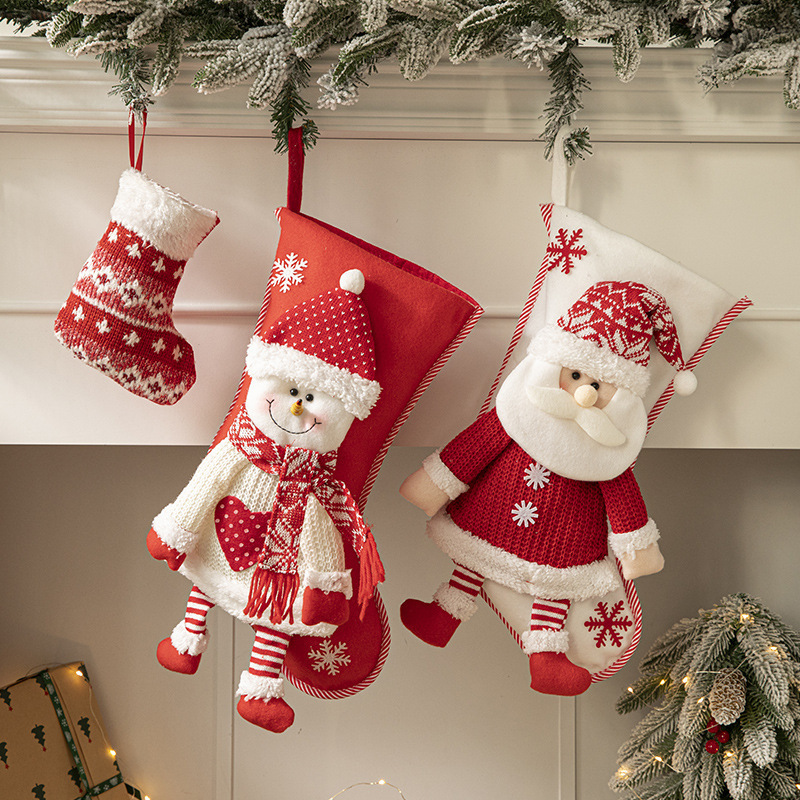 Christmas Knitted Sock Gift Bags Party Candy Bags Santa Snowman Xmas Tree Hanging Ornaments Stocking Festival Xmas Decoration