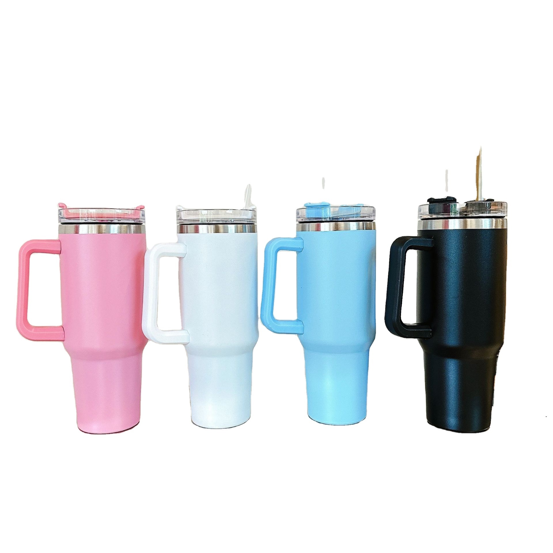 USA Warehouse 40oz Large Capacity Travel Mug Solid Color Coffee Mug Stainless Steel Thermos With Straw Bicycle Water Bottles