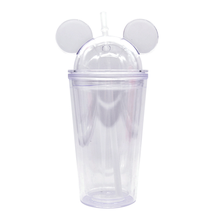 Wholesale Double Walled Acrylic Clear 16oz Mini Mickey Minnie Mouse Head Ear Tumbler Cup with Dome Lid