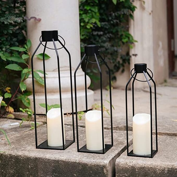 19.5''17''14.5'' Lanterns Decorative w/ Flickering LED Candles Tall Large metal candle holders lanterns and candle jars Set of 3