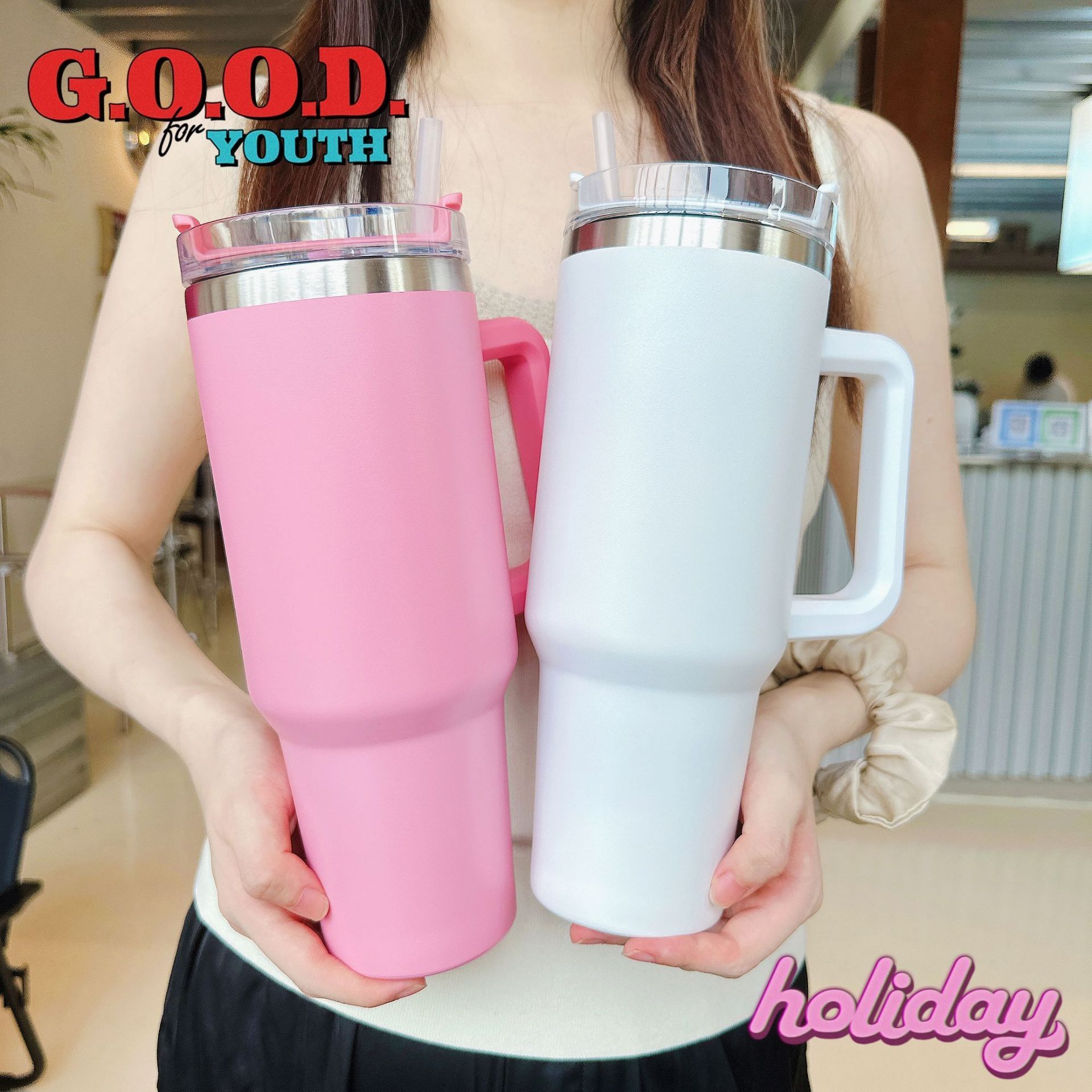 USA Warehouse 40oz Large Capacity Travel Mug Solid Color Coffee Mug Stainless Steel Thermos With Straw Bicycle Water Bottles