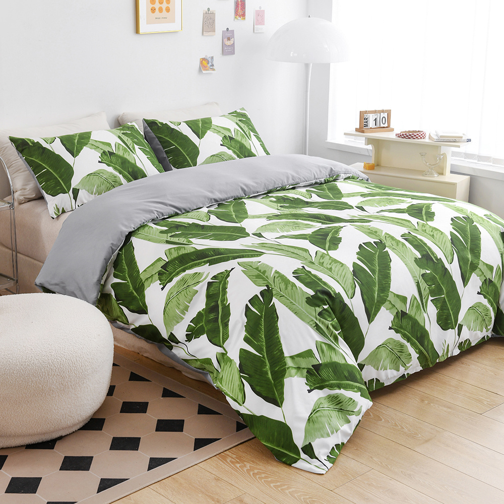 Green Banana Leaf Design Skin-friendly Soft Simple Style New Arrivals Luxury Bedding Set For Bedroom