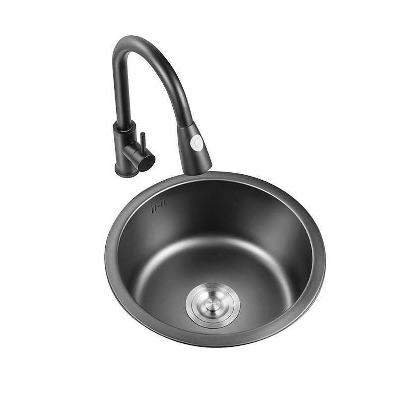 Nano Stainless Steel Kitchen Sink Round Bar Mini Small Number Round Sink Undermount Embedded Single Sink 42 CM Black