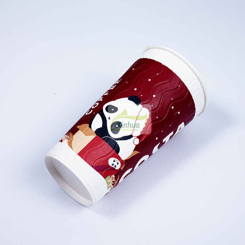 2024 New Design 3D Embossed Double Wall Coffee Paper Cup 4oz/8oz/10oz/12oz/16oz/20oz Capacity for Hot Beverages