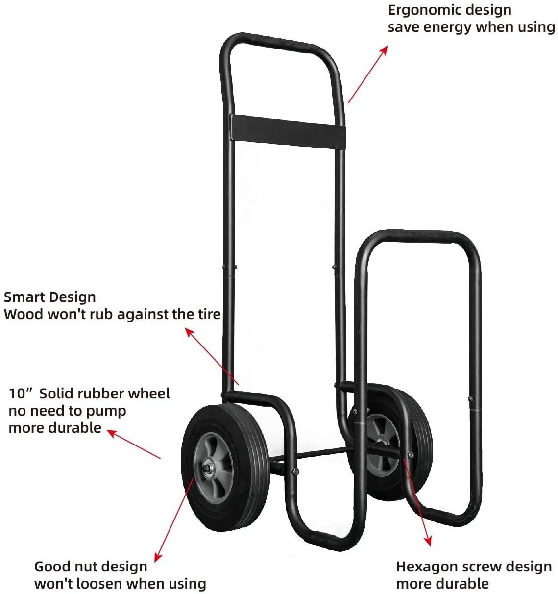 STM Firewood Log Cart Carrier  Rolling Dolly Hauler with 10 inch solid rubber wheel