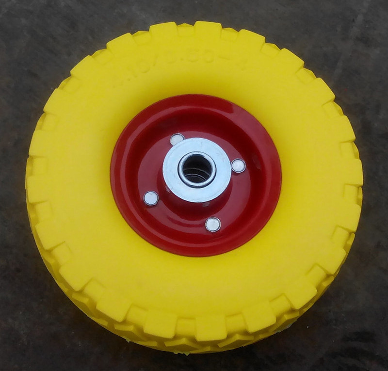 10 inch solid flat free wheel 3.50-4 PU foam wheel with Sawtooth Tread