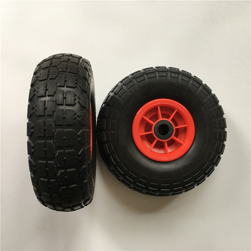 10 inch solid flat free wheel 3.50-4 PU foam wheel with Sawtooth Tread