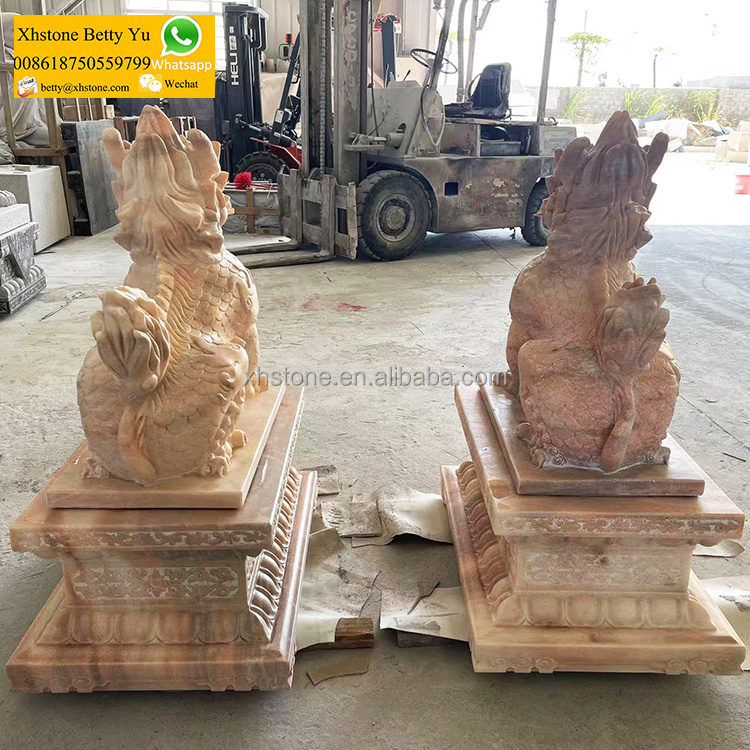 Chinese Hot Sale Outdoor Red Marble Stone Carved Large Fengshui Kirin Statue And Qi Lin Sculpture For Sale