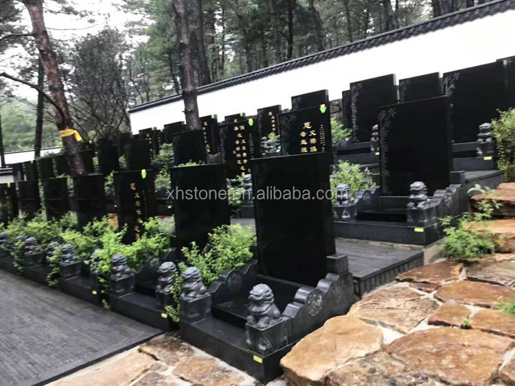 Customized Japanese Style Natural Black Granite Stone monuments And Large Cemetery Tombstones For Sale