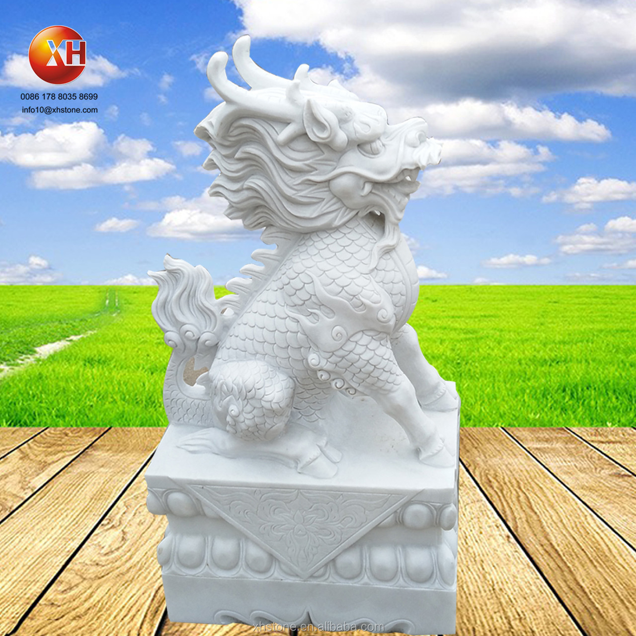 Antique Chinese Dragon Statue Stone Marble Qilin Sculpture Animal Kylin Stone Carving Unicorn Statue for Outdoor Decoration