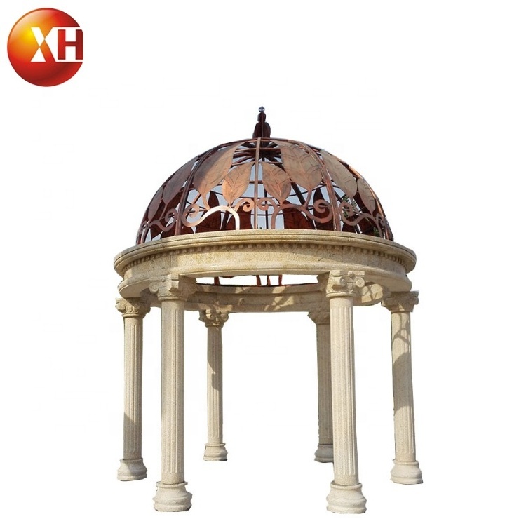 Western Style Stone Pavilion Customize Granite Stone Double Hexagonal Gazebo Stone Pavilion For Park Plaza Landscape Decoration