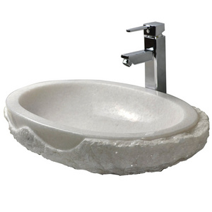 Bathroom Use Natural White Marble Stone Carving Polished Water Basin Wash Sink Counter Top Trough