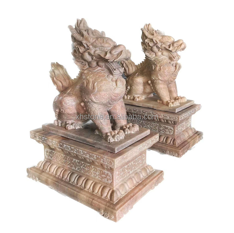 Chinese Hot Sale Outdoor Red Marble Stone Carved Large Fengshui Kirin Statue And Qi Lin Sculpture For Sale