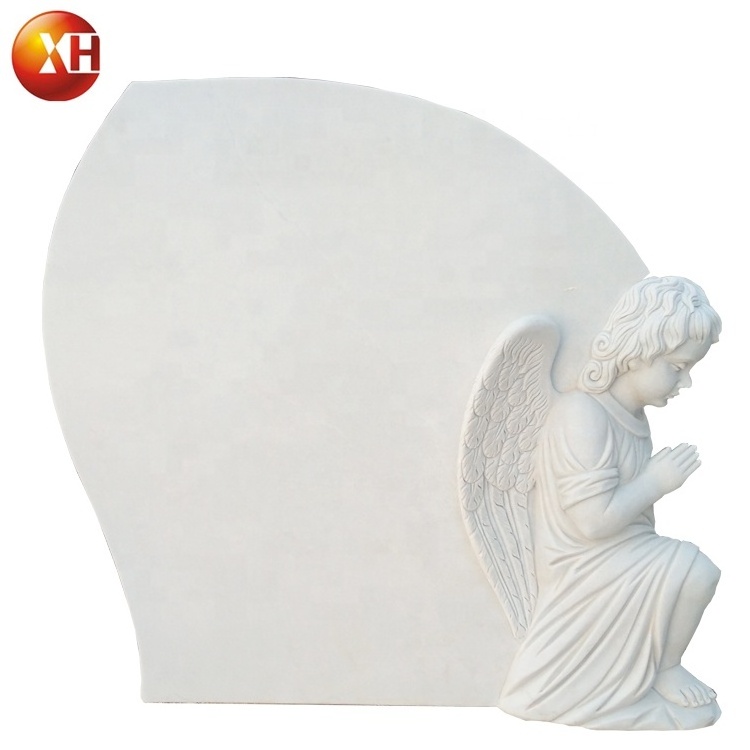 Hand Carved Natural Marble Stone Monument &White Marble Angel Gravestone European Style Angel Cross Cemetery Headstone