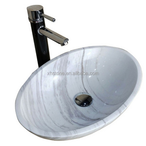 High Quality Bathroom Use Natural Carrara White Marble Stone Carved Oval Shape Wash Basin Water Vessel Sink