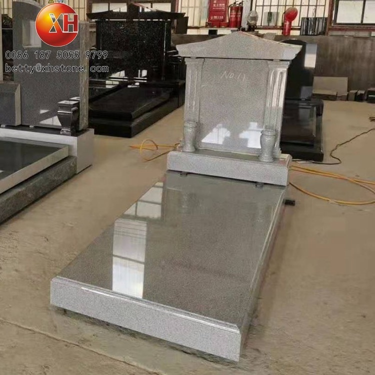 Custom-made Natural Grey Granite Stone Monuments USA Style Tombstone With Headstone With Stone Flower Vase