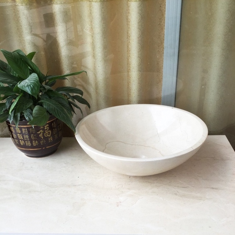 Fancy Bathroom Natural Marble Counter Top Sink White Stone Polished Water Bowl Round Circular Granite Stone Sink Hand Wash Basin