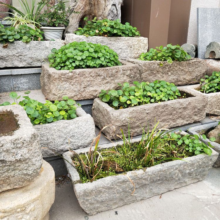 Super Nice Garden Landscaping Decoration Design Natural Old Stone Material Antique Water Trough Bowl Pot Planter For Sale